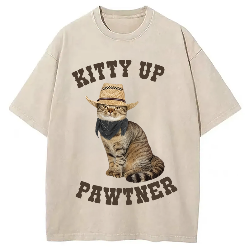 Modecanvas Kitty Up Giddy Up Cat DTG Printing Washed T-Shirt