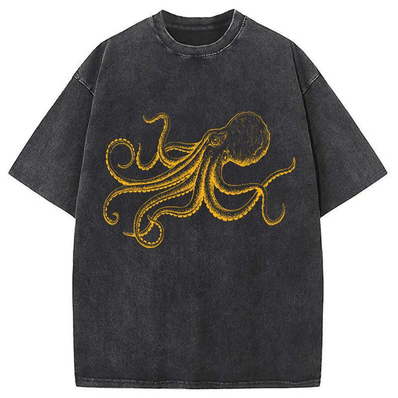 Modecanvas Octopus Japanese DTG Printing Washed T-Shirt