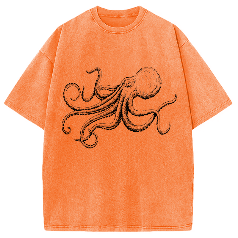 Modecanvas Octopus Japanese DTG Printing Washed T-Shirt