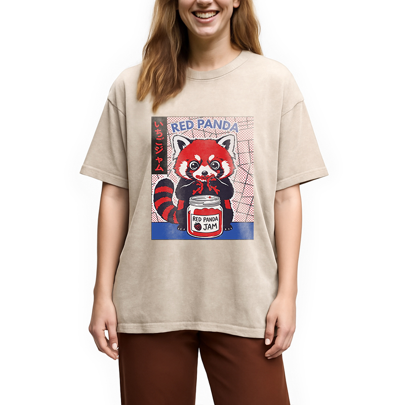 Modecanvas Red Panda DTG Printing Washed T-Shirt