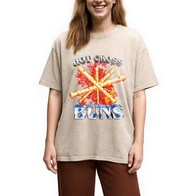 Modecanvas HOT CROSS BUNS DTG Printing Washed T-Shirt