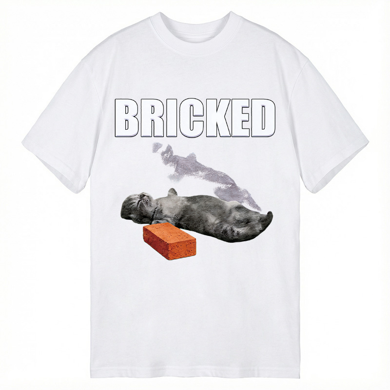 Modecanvas Bricked Funny Cat Knocked Out DTG Printing Classic T-Shirt-modecanvas