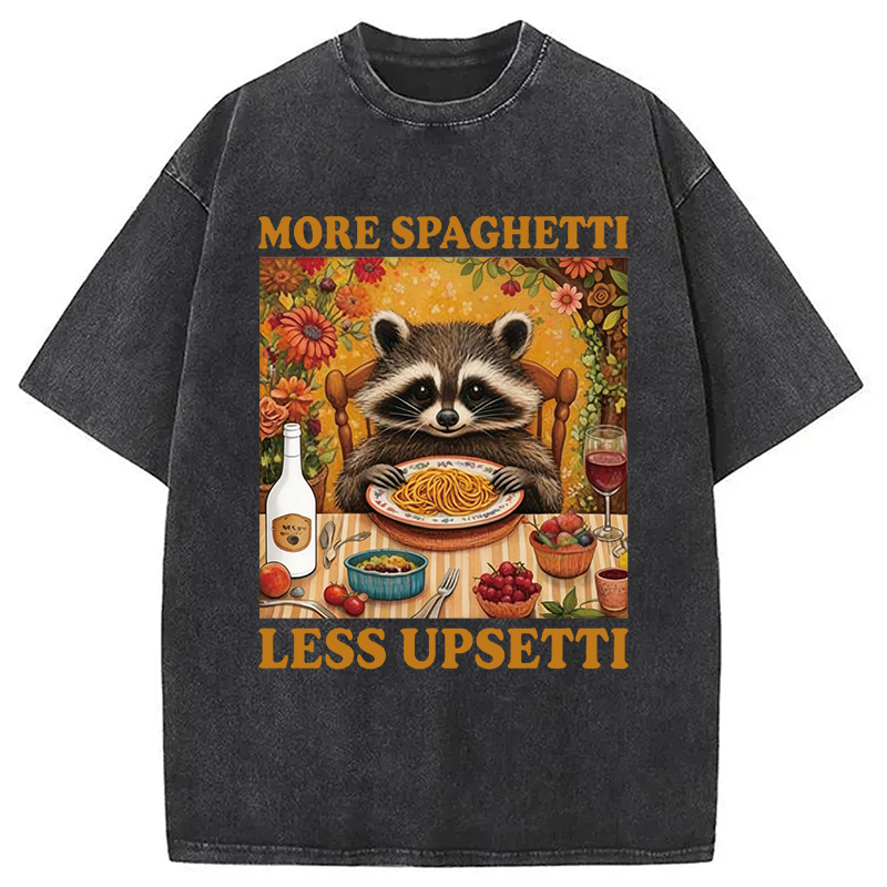 Modecanvas More Spagetti Less Upsetti Raccoon DTG Printing Washed T-Shirt