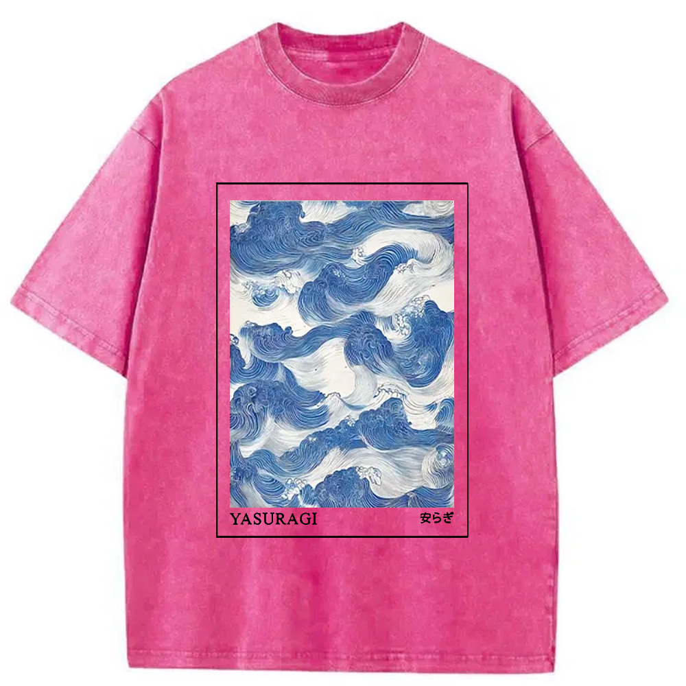 Modecanvas Japanese Retro Art Wave Washed T-Shirt