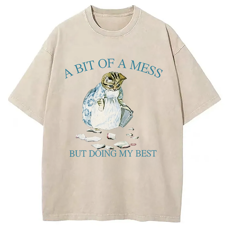 Modecanvas A Bit Of Mess But Doing My Best Cat DTG Printing Washed T-Shirt