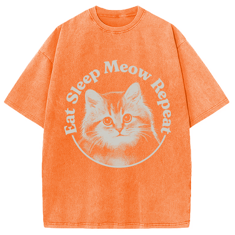 Modecanvas Eat Sleep Meow Repeat DTG Printing Washed T-Shirt