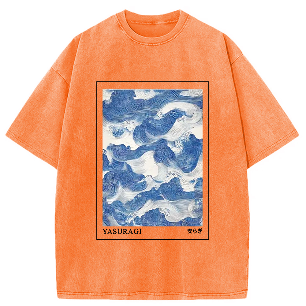 Modecanvas Japanese Retro Art Wave Washed T-Shirt