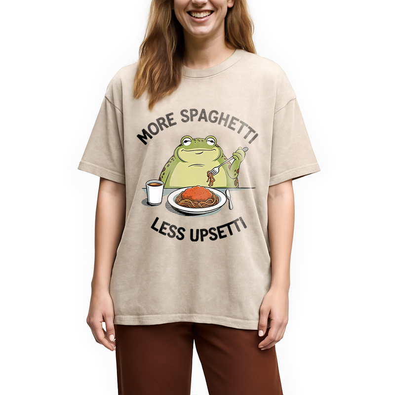 Modecanvas More Spaghetti Less Upsetti Frog DTG Printing Washed T-Shirt