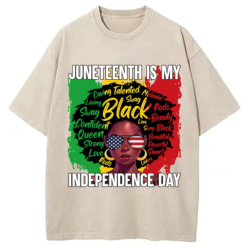 Modecanvas Juneteenth My Independence Day DTG Printing Washed T-Shirt