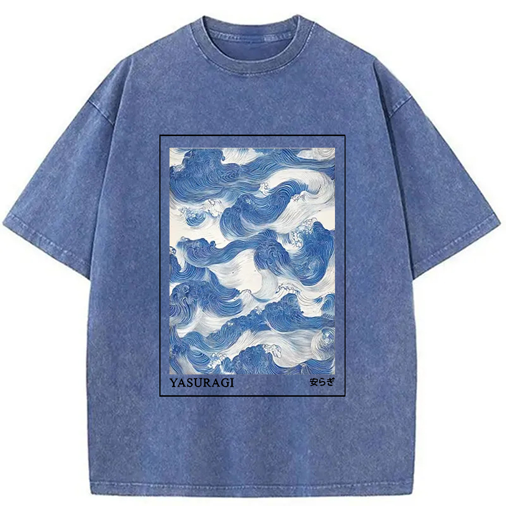 Modecanvas Japanese Retro Art Wave Washed T-Shirt