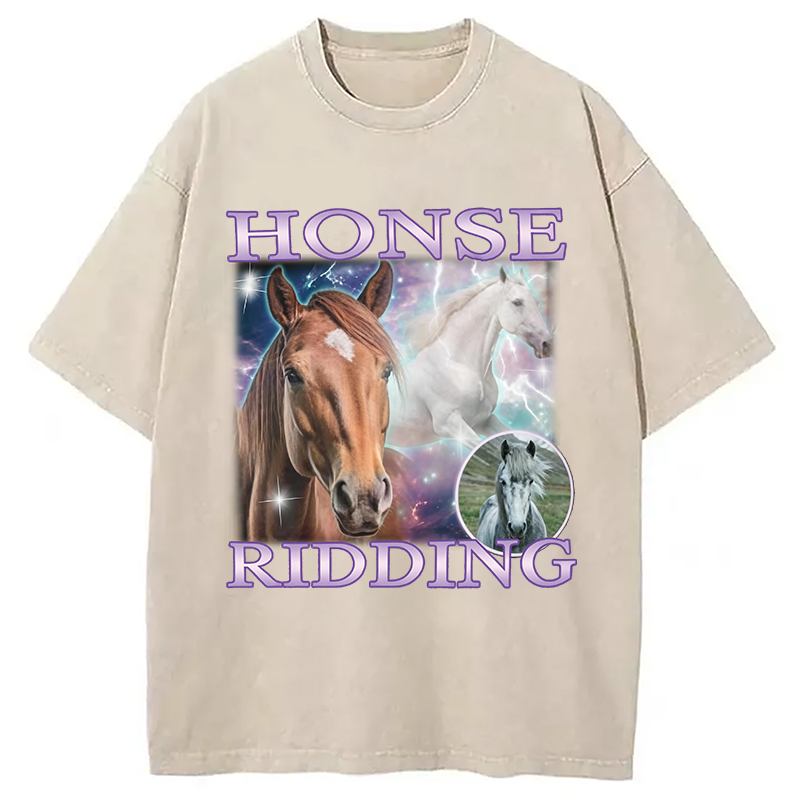 Modecanvas Honse Ridding DTG Printing Washed T-Shirt