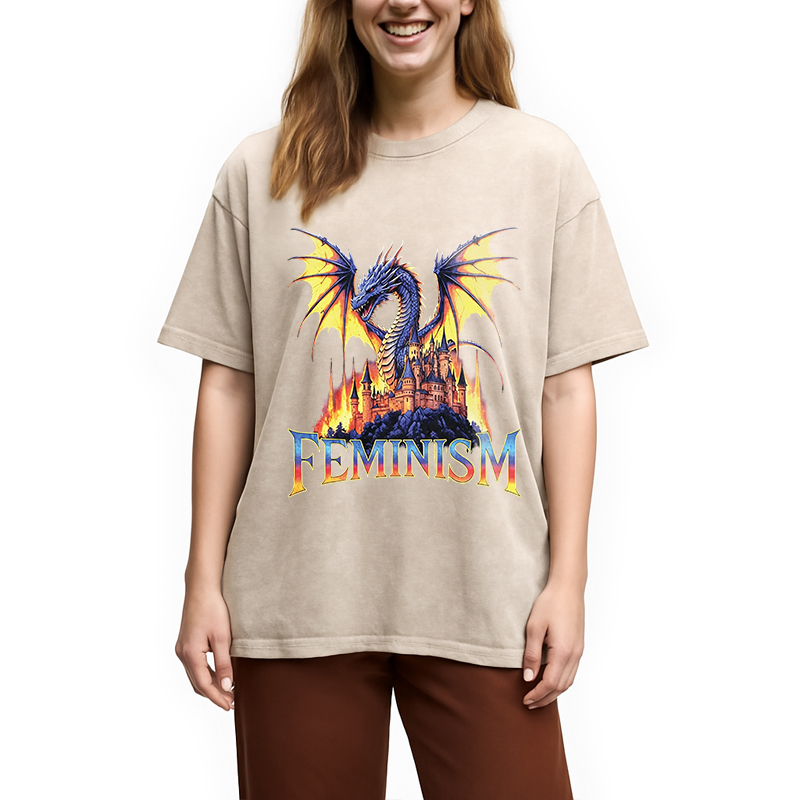 Modecanvas Feminism Dragon DTG Printing Washed T-Shirt
