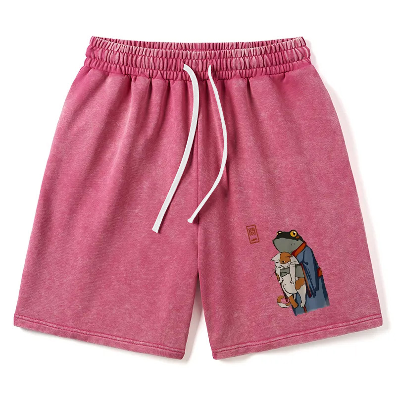 Modecanvas The Frog Holds The Cat Washed Shorts