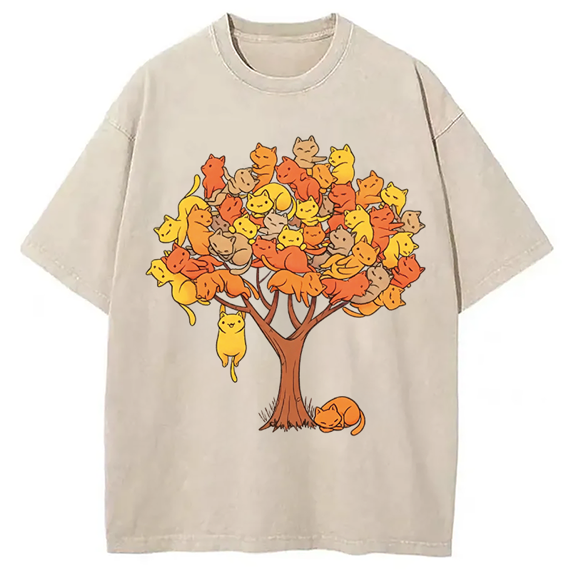 Modecanvas Cat Tree DTG Printing Washed T-Shirt