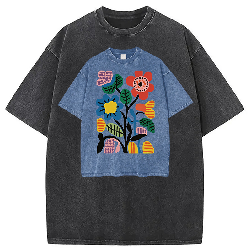 Modecanvas Floral Shirt Of DTG Printing Washed T-Shirt