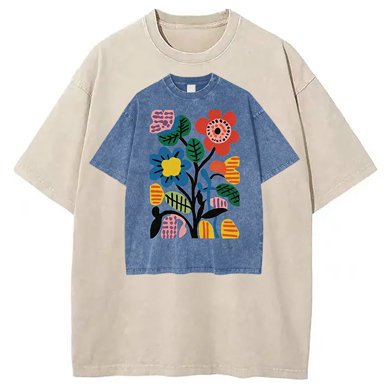 Modecanvas Floral Shirt Of DTG Printing Washed T-Shirt