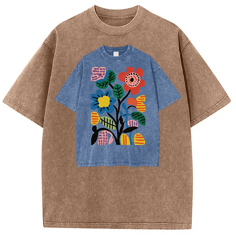 Modecanvas Floral Shirt Of DTG Printing Washed T-Shirt