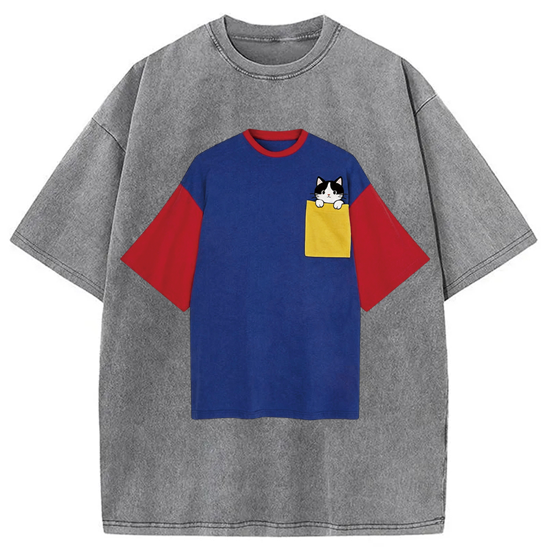 Modecanvas Color-blocked Shirt Of DTG Printing Washed T-Shirt