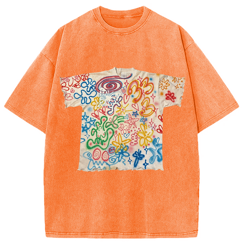 Modecanvas Graffiti Art Shirt Of DTG Printing Washed T-Shirt