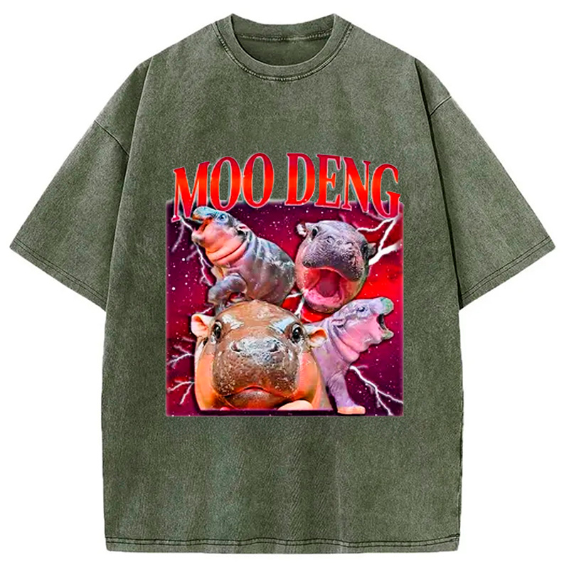 Modecanvas Moo Deng With The Moon Washed T-Shirt