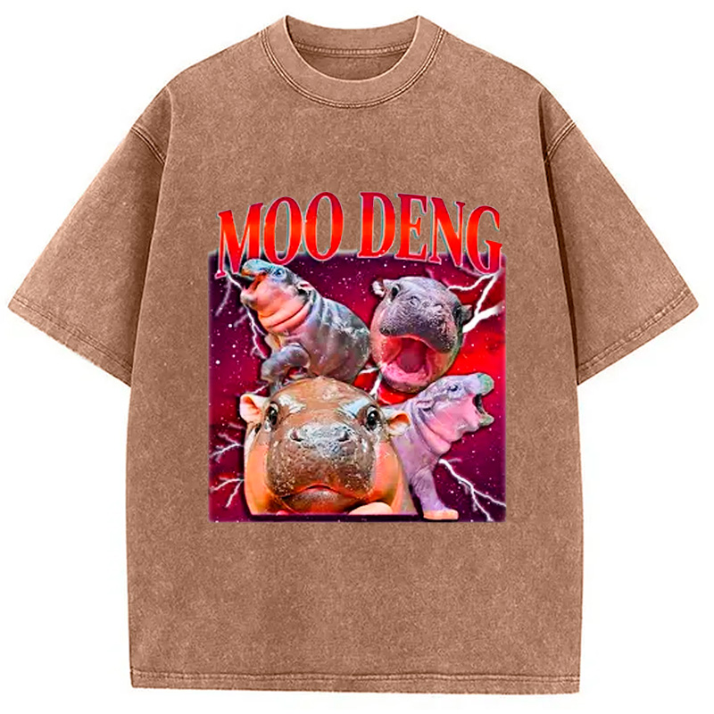 Modecanvas Moo Deng With The Moon Washed T-Shirt