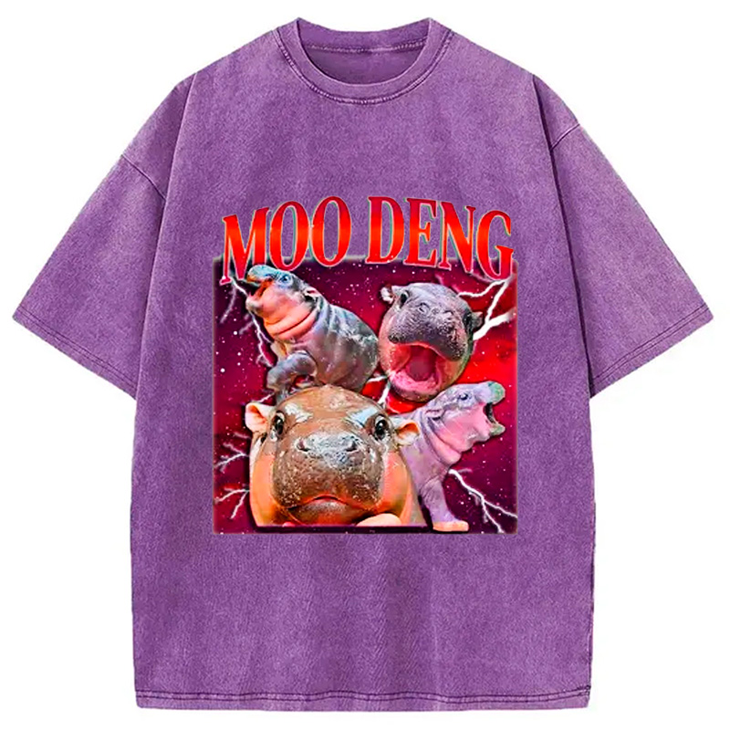 Modecanvas Moo Deng With The Moon Washed T-Shirt