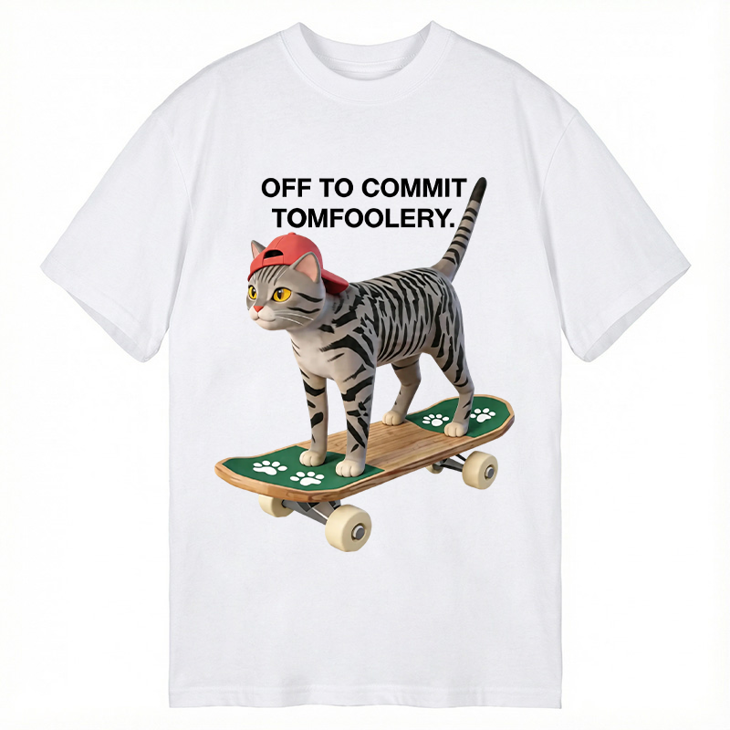 Modecanvas Skateboarding Cat Funny Meme DTG Printing Classic T-Shirt-modecanvas