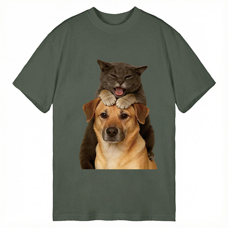 Modecanvas Funny Cute Fighting Dog And Cat DTG Printing Classic T-Shirt-modecanvas