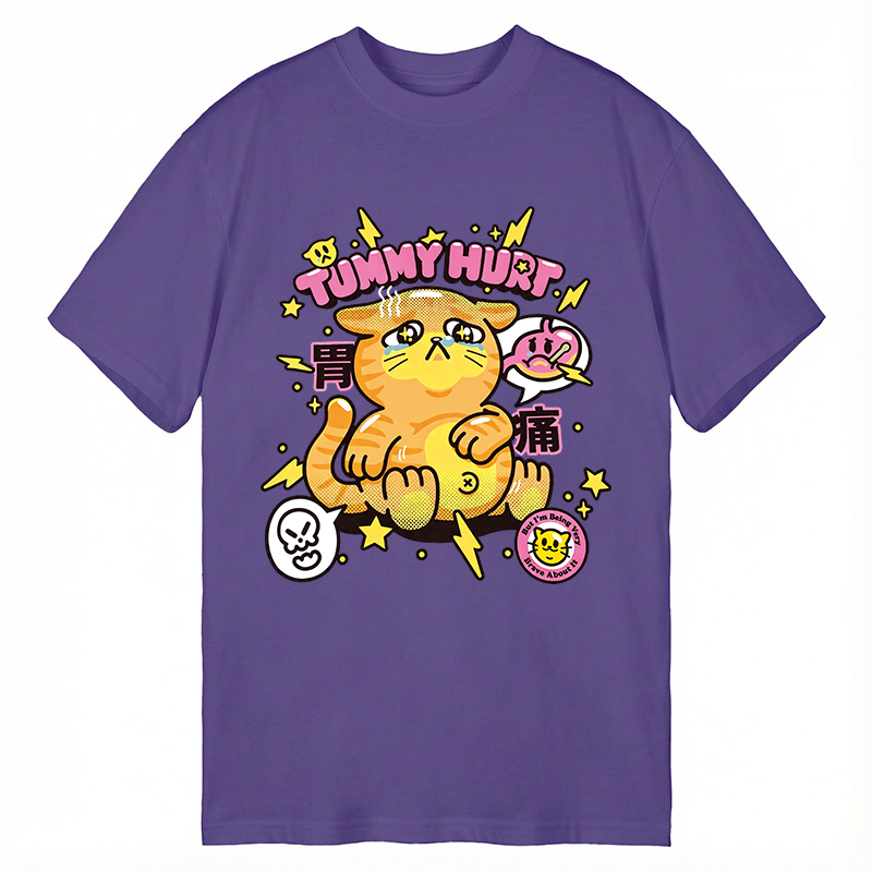 Modecanvas Tummy Hurt Cute Cat DTG Printing Classic T-Shirt-modecanvas