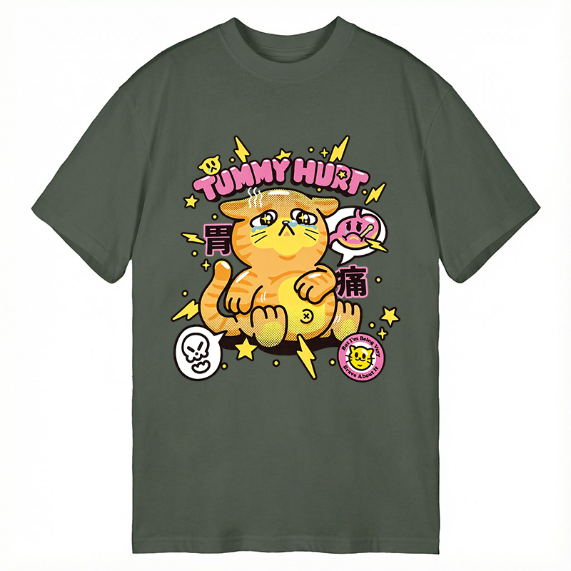Modecanvas Tummy Hurt Cute Cat DTG Printing Classic T-Shirt-modecanvas
