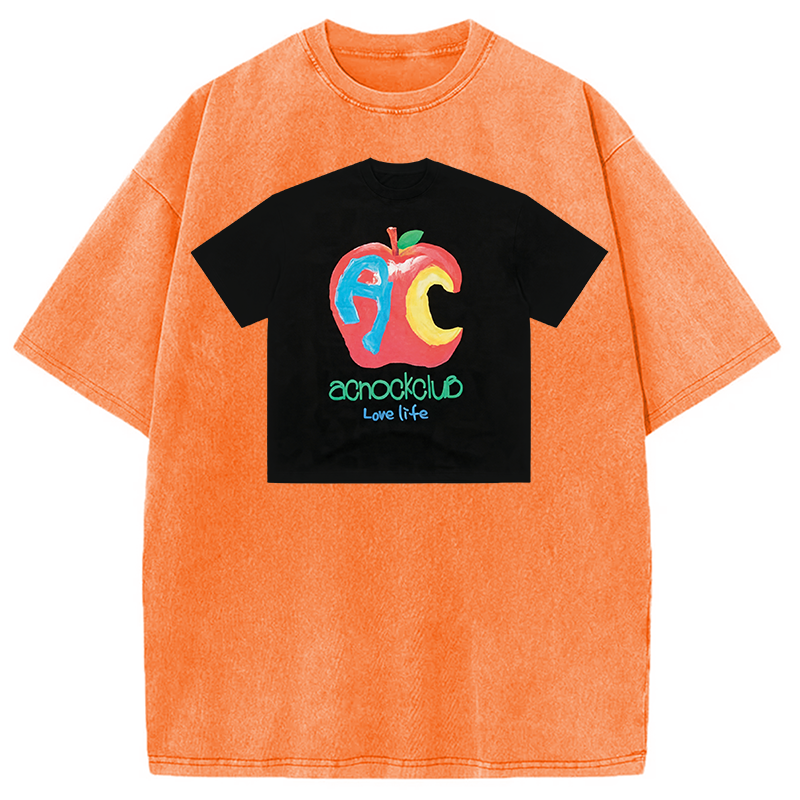 Modecanvas Apple Art Shirt Of DTG Printing Washed T-Shirt