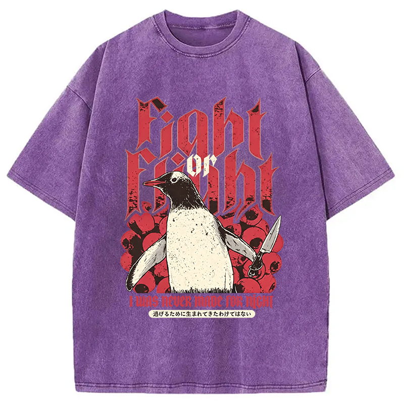 Modecanvas Fight Or Flight Penguin DTG Printing Washed T-Shirt