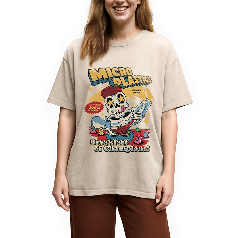 Modecanvas Microplastics Skeleton Meme DTG Printing Washed T-Shirt