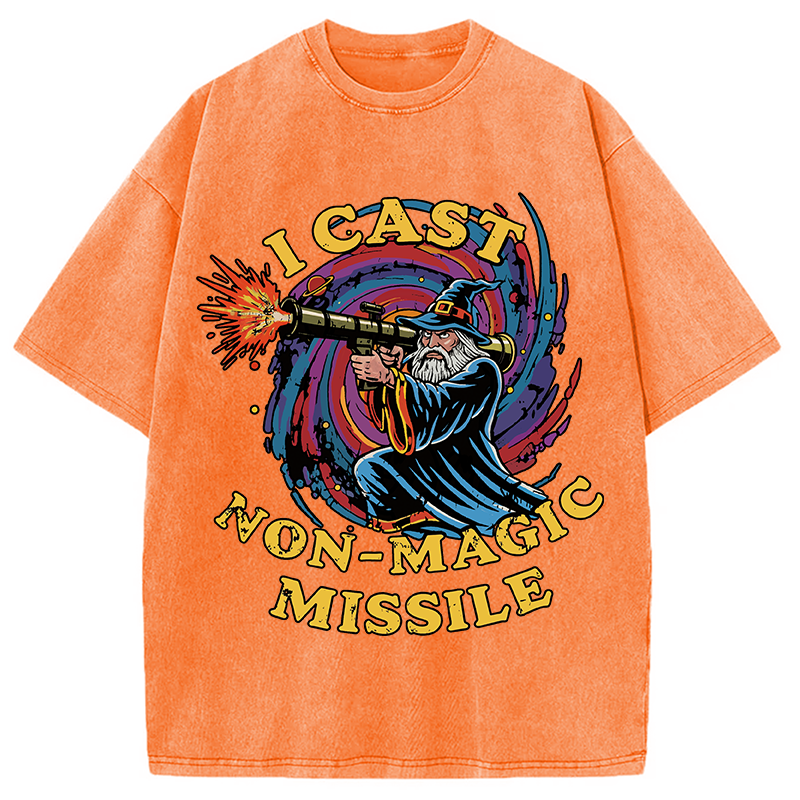 Modecanvas I Cast Non-Magic Missile Funny Wizard Parody Meme DTG Printing Washed T-Shirt