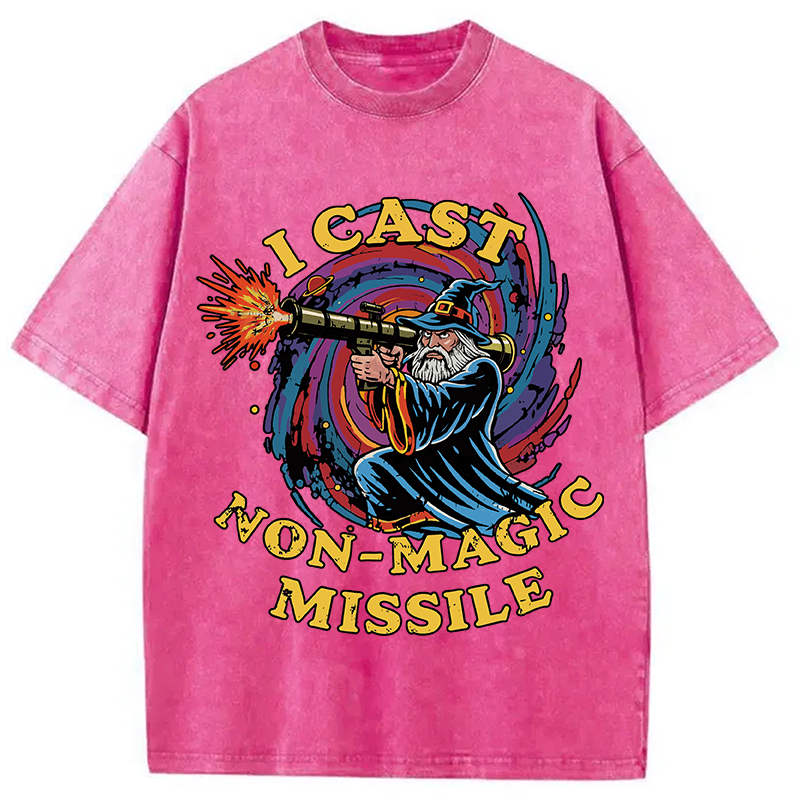 Modecanvas I Cast Non-Magic Missile Funny Wizard Parody Meme DTG Printing Washed T-Shirt