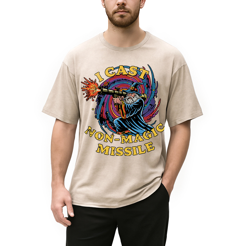 Modecanvas I Cast Non-Magic Missile Funny Wizard Parody Meme DTG Printing Washed T-Shirt