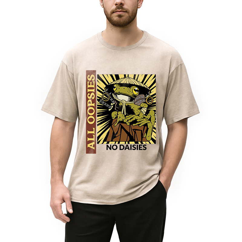 Modecanvas All Oopsies No Daisies Samurai Warrior Frog DTG Printing Washed T-Shirt