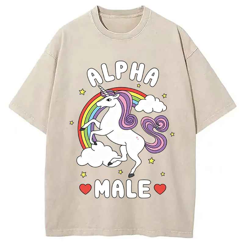 Modecanvas Alpha Male Energy Unicorn DTG Printing Washed T-Shirt