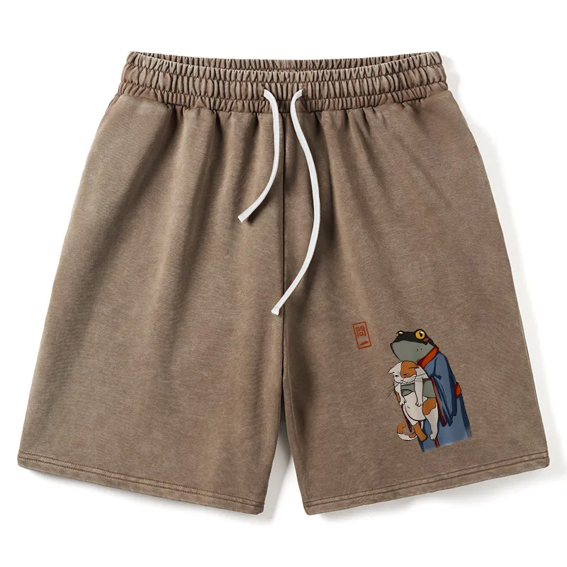 Modecanvas The Frog Holds The Cat Washed Shorts
