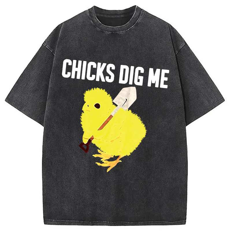 Modecanvas Funny Chicks Dig Me DTG Printing Washed T-Shirt