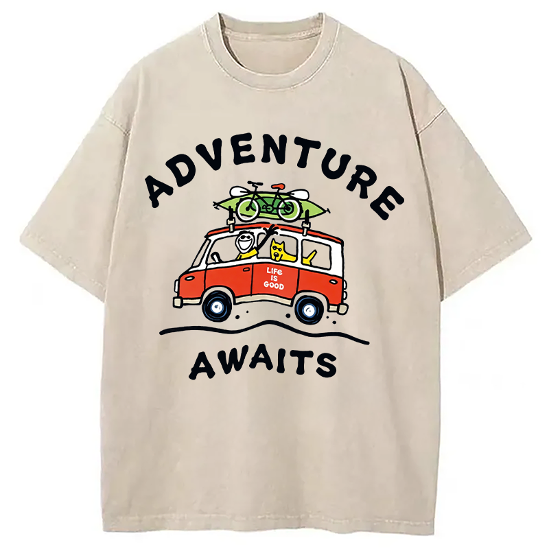Modecanvas Life Is Good Adventure Awaits DTG Printing Washed T-Shirt
