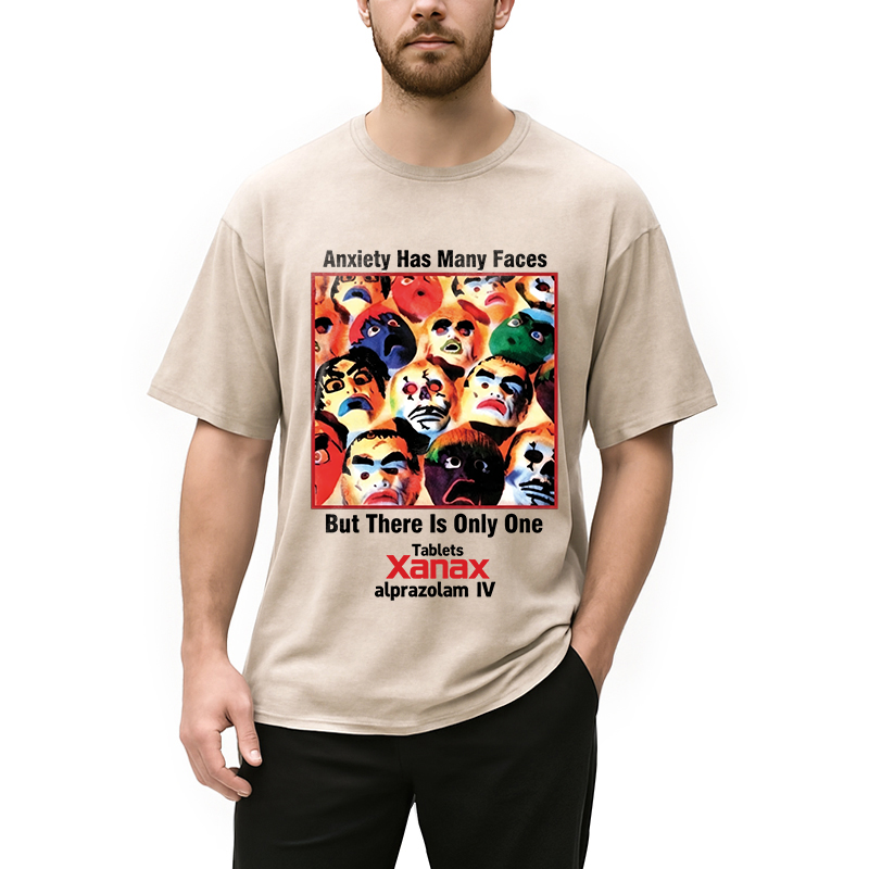 Modecanvas Anxiety Has Many Faces DTG Printing Washed T-Shirt