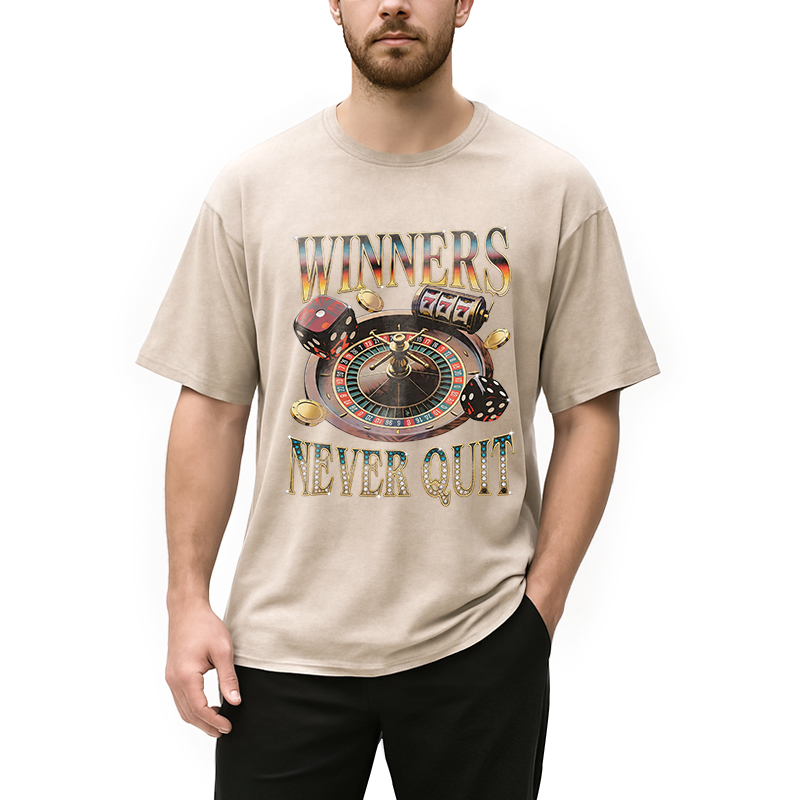 Modecanvas Winners Never Quit DTG Printing Washed T-Shirt