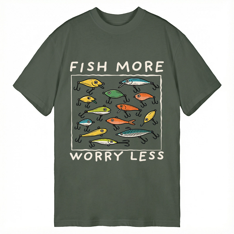 Modecanvas Fish More Worry Less Funny Fishing DTG Printing Classic T-Shirt-modecanvas
