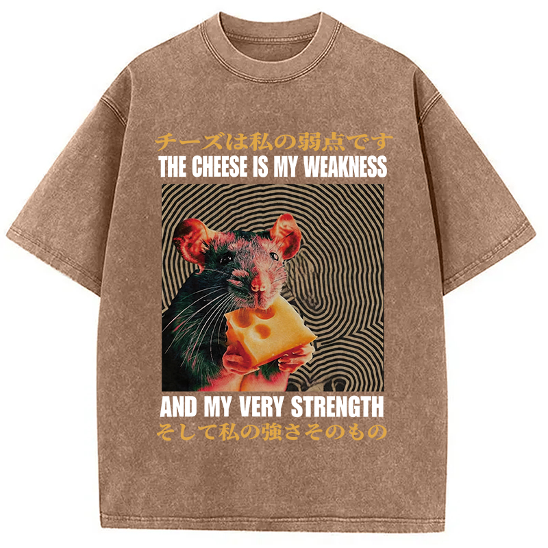 Modecanvas The Cheese Is My Weakness and Strength Rat DTG Printing Washed T-Shirt