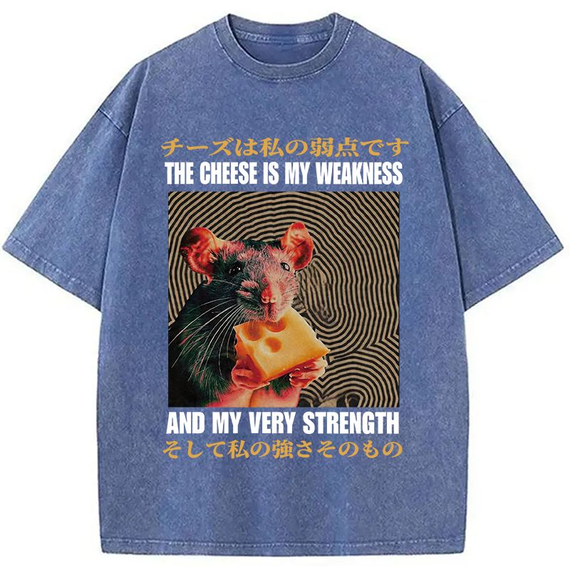 Modecanvas The Cheese Is My Weakness and Strength Rat DTG Printing Washed T-Shirt