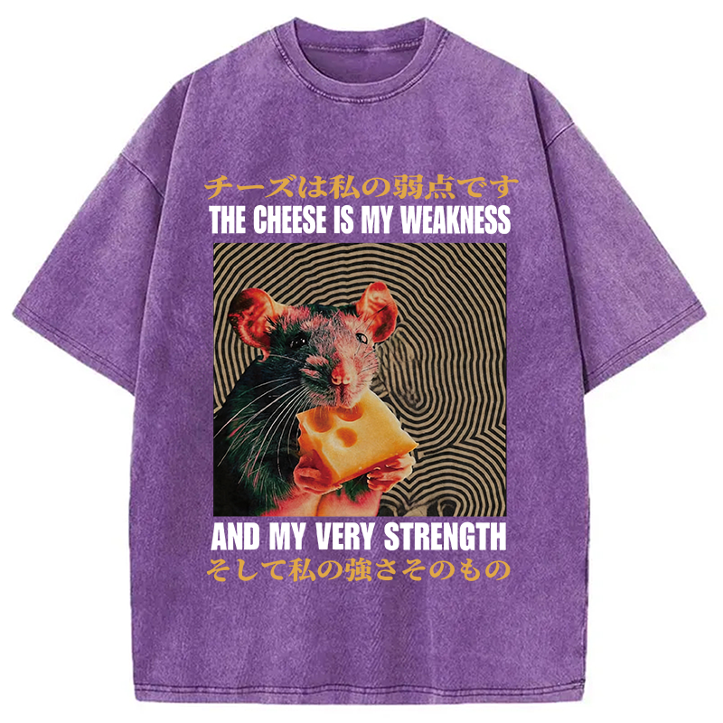 Modecanvas The Cheese Is My Weakness and Strength Rat DTG Printing Washed T-Shirt