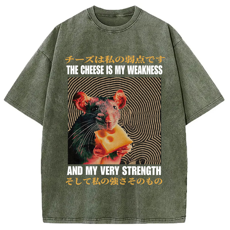 Modecanvas The Cheese Is My Weakness and Strength Rat DTG Printing Washed T-Shirt