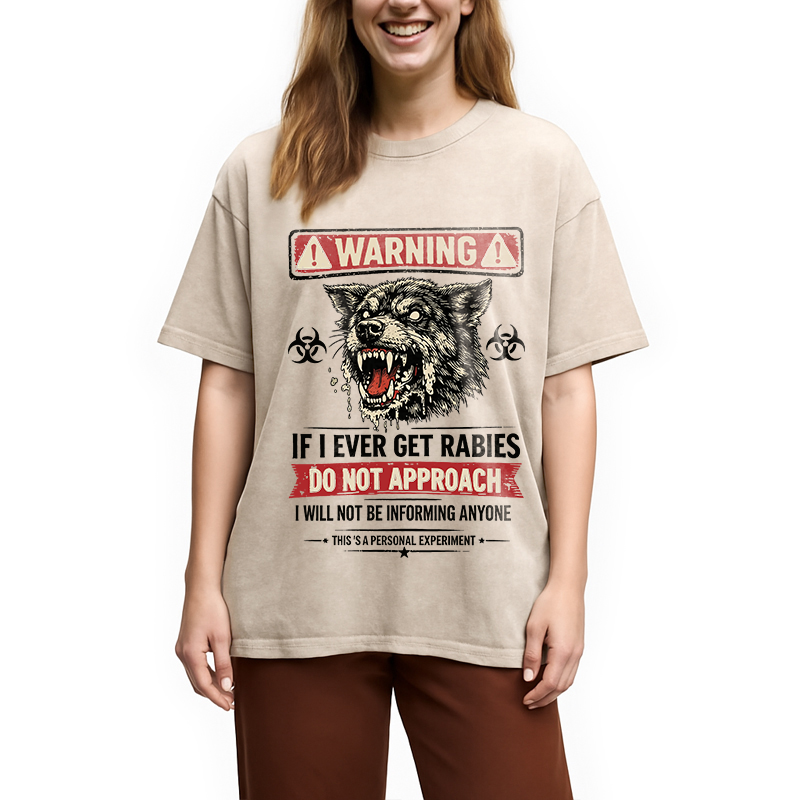 Modecanvas Rabies Warning DTG Printing Washed T-Shirt