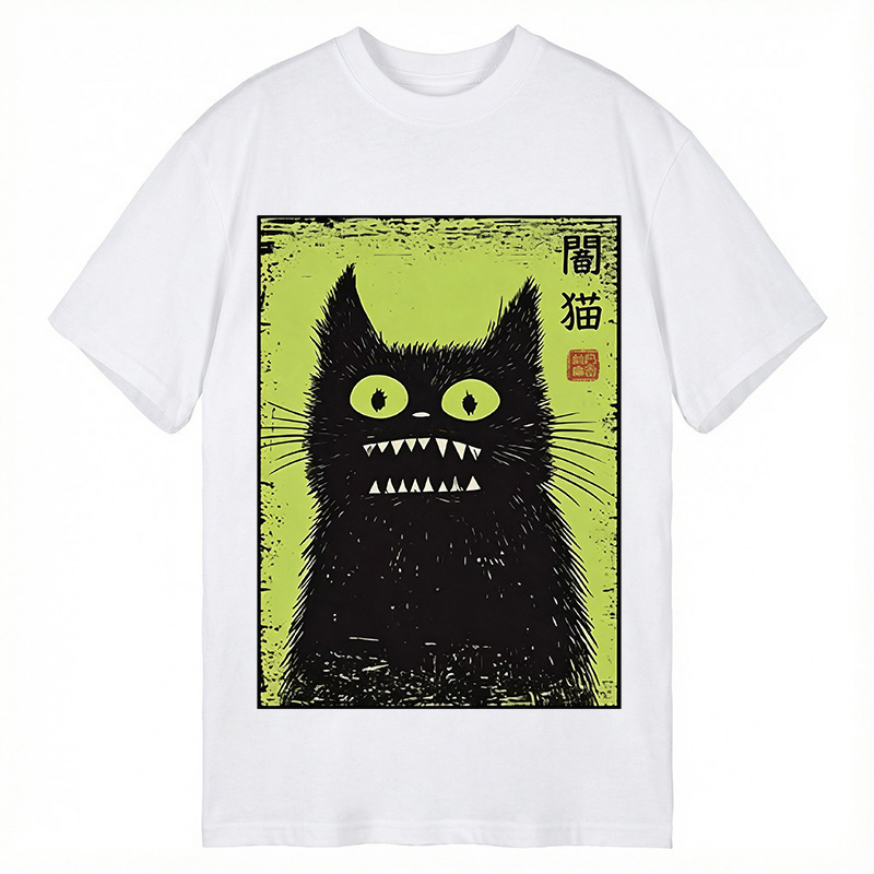 Modecanvas Spooky Black Cat DTG Printing Classic T-Shirt-modecanvas
